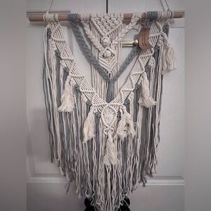 Macrame Wall Hanging in Cream and Gray - Boho Home Decor